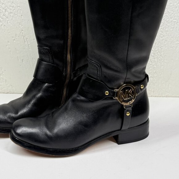 Michael Kors Fulton Harness Riding Boots Black Brown Leather Size 6.5M - Picture 8 of 12